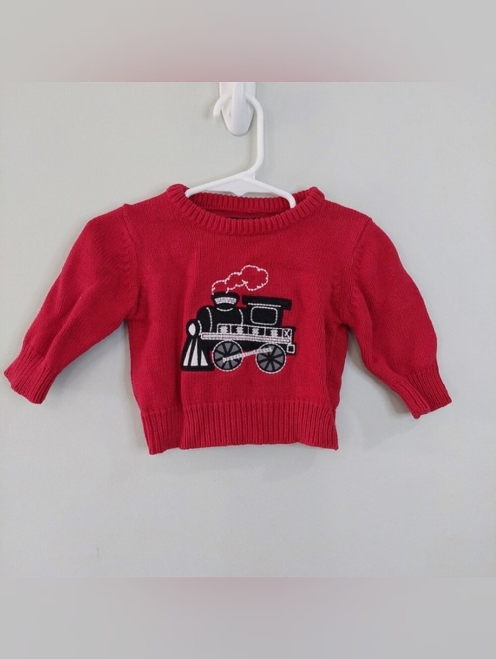 Oshkosh B'gosh Baby Sweater 6M Red With Black Train Crew Neck Long Sleeve